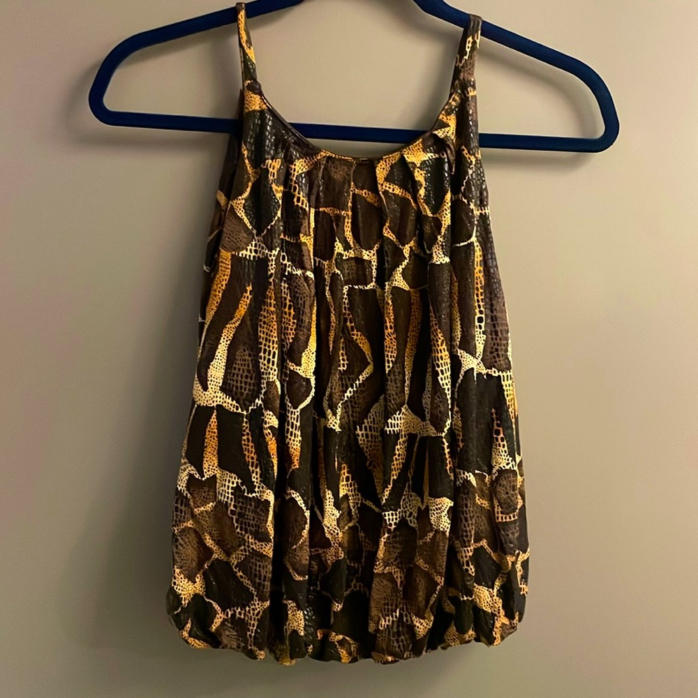 Express‎ Animal Print Bubble Hem Halter Top Brown Tan Sleeveless Blouse XS